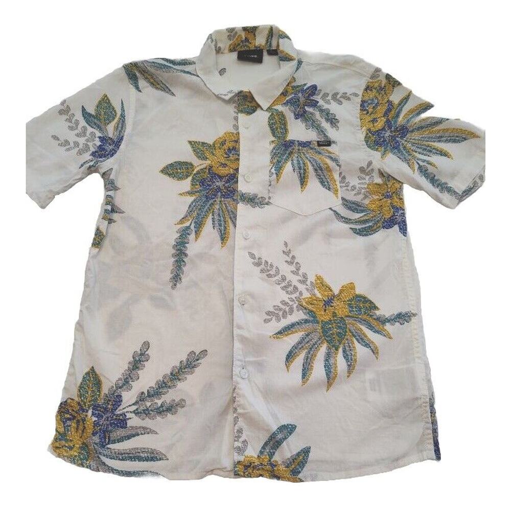 Vans Men’s Large Floral Hawaiian Short Sleeve Casual Button Up Shirt White